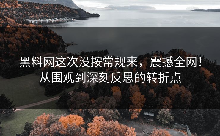 黑料网这次没按常规来，震撼全网！从围观到深刻反思的转折点