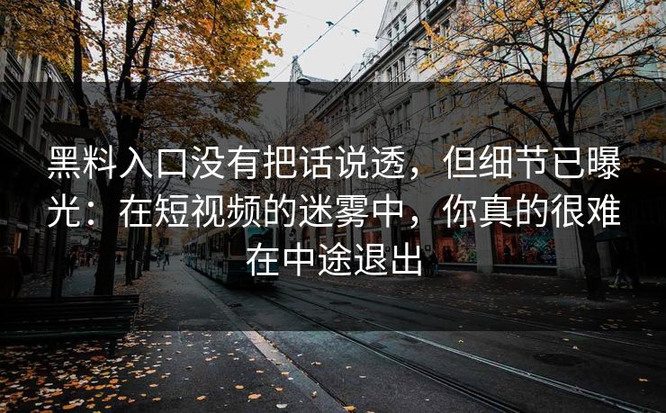 黑料入口没有把话说透，但细节已曝光：在短视频的迷雾中，你真的很难在中途退出