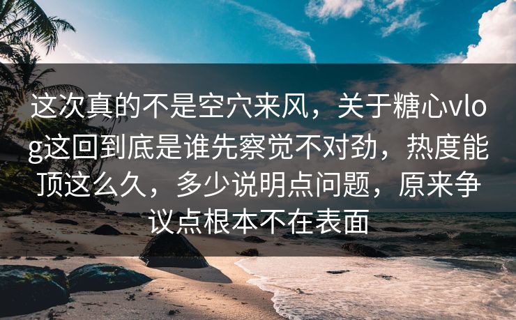 这次真的不是空穴来风，关于糖心vlog这回到底是谁先察觉不对劲，热度能顶这么久，多少说明点问题，原来争议点根本不在表面