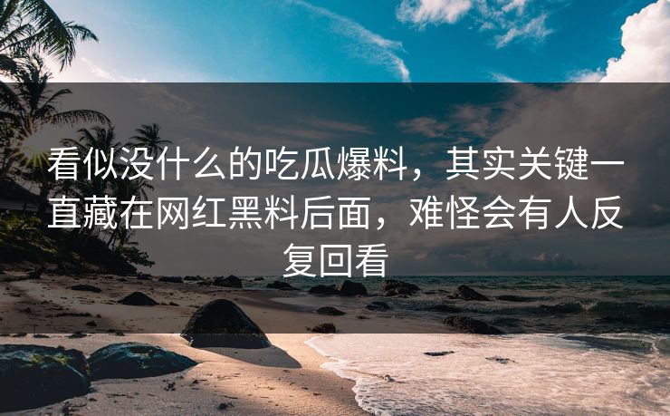 看似没什么的吃瓜爆料，其实关键一直藏在网红黑料后面，难怪会有人反复回看